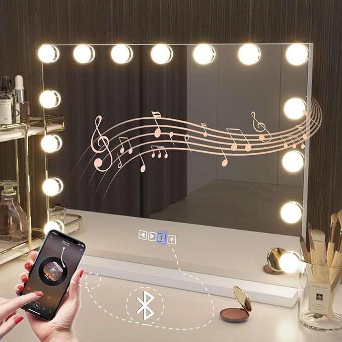 Hansong Vanity Mirror with Lights and Bluetooth Hollywood Makeup Mirror with Bluetooth and 15 LED... | Amazon (US)