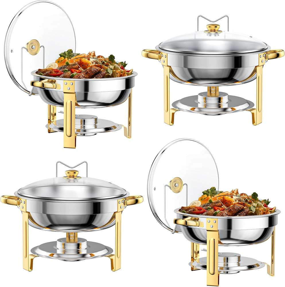Chafing Dishes for Buffet Set: 100% Pre-Installed Chafers for Catering - Round Chafing Dish Buffe... | Amazon (US)