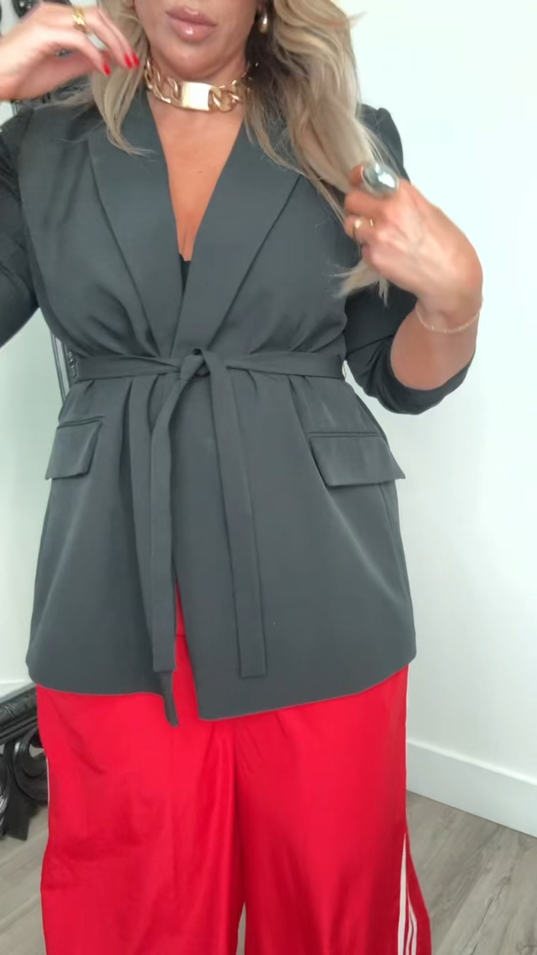 Midsize Outfit

red adidas track pants size XL ( linked both retailers, Nordstrom and Dicks) 

blazer old linked similar 

clear heels (my fav so comfortable) 

Gold necklace and bracelet old Zara linked similar necklace from shein 

Amazon accessories linked


#LTKActive #LTKStyleTip #LTKShoeCrush #LTKMidsize #LTKOver40