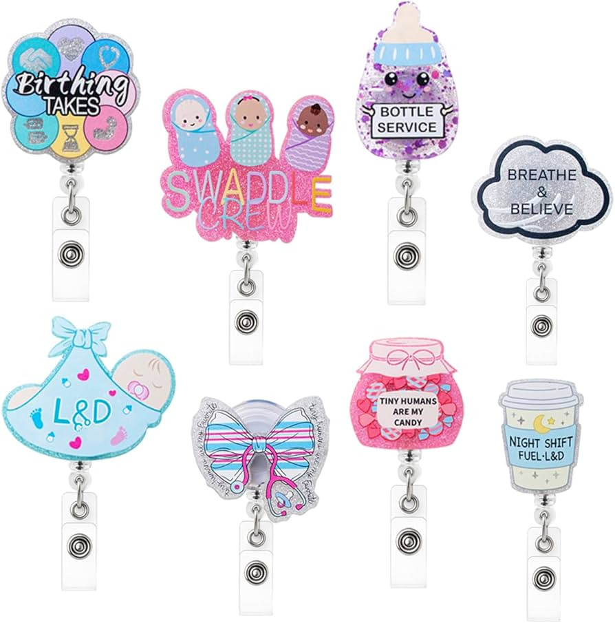 8 Pcs Labor and Delivery Nurse Badge Reel, Mother Baby OBGYN Badge Reel Gifts, Cute Glitter Obste... | Amazon (US)