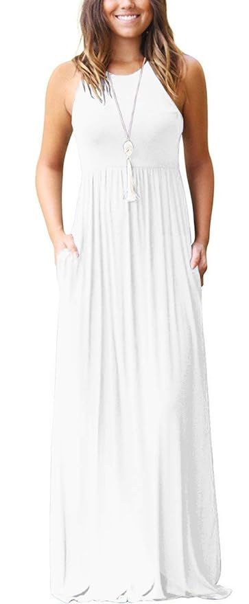 GRECERELLE Women's Sleeveless Racerback Loose Plain Maxi Dresses Casual Long Dresses with Pockets | Amazon (US)