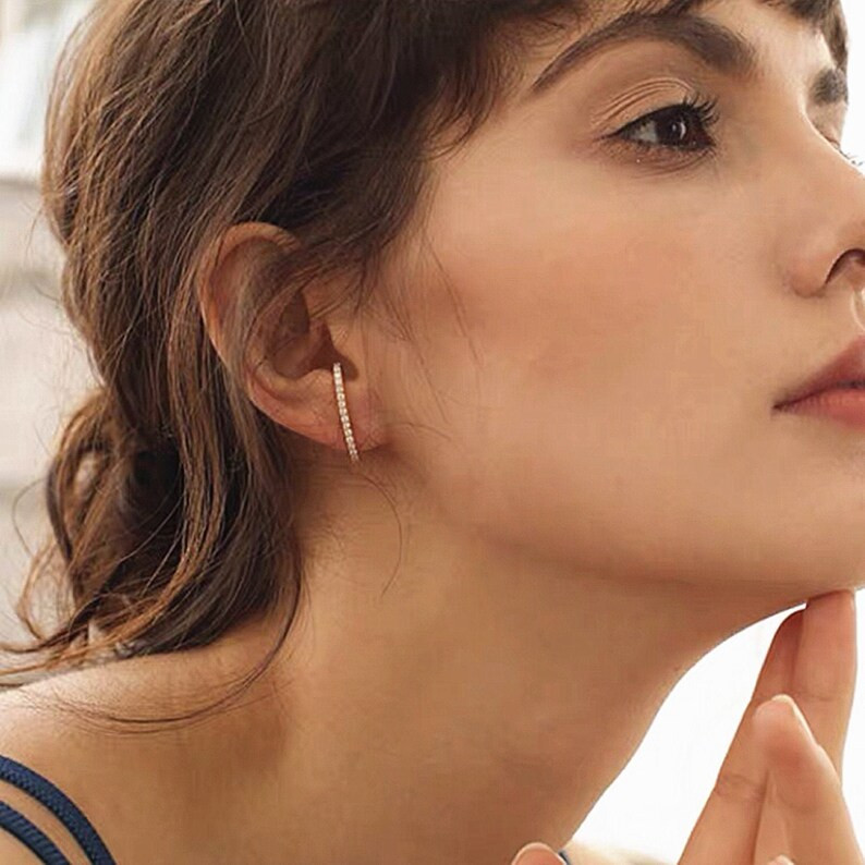 Dainty White CZ Ear Lobe Cuff Stud Earrings Gold CZ Lobe - Etsy | Etsy (US)