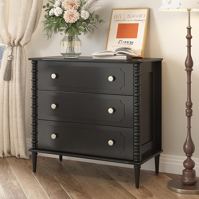 3 Drawer Dresser, 32 inch Wide Dresser for Bedroom, Modern Wood Chest of Drawers, Turned Legs Nig... | Amazon (US)