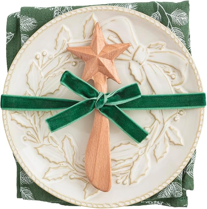 Mud Pie Christmas Wreath White Christmas Appetizer Plate Set | Amazon (US)