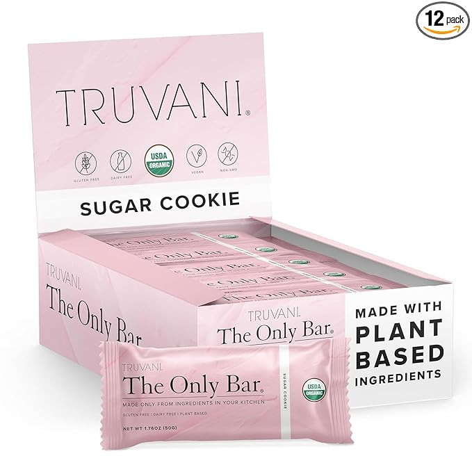 Truvani Plant Based Snack Bars | Sugar Cookie 12 Pack | 6g Protein | USDA Organic and Vegan | The... | Amazon (US)