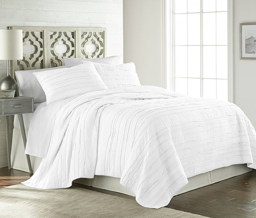 Chezmoi Collection Katy 3-Piece Solid Raw Edge 100% Cotton Pre-Washed Soft-Finished Quilt Set (Queen | Amazon (US)
