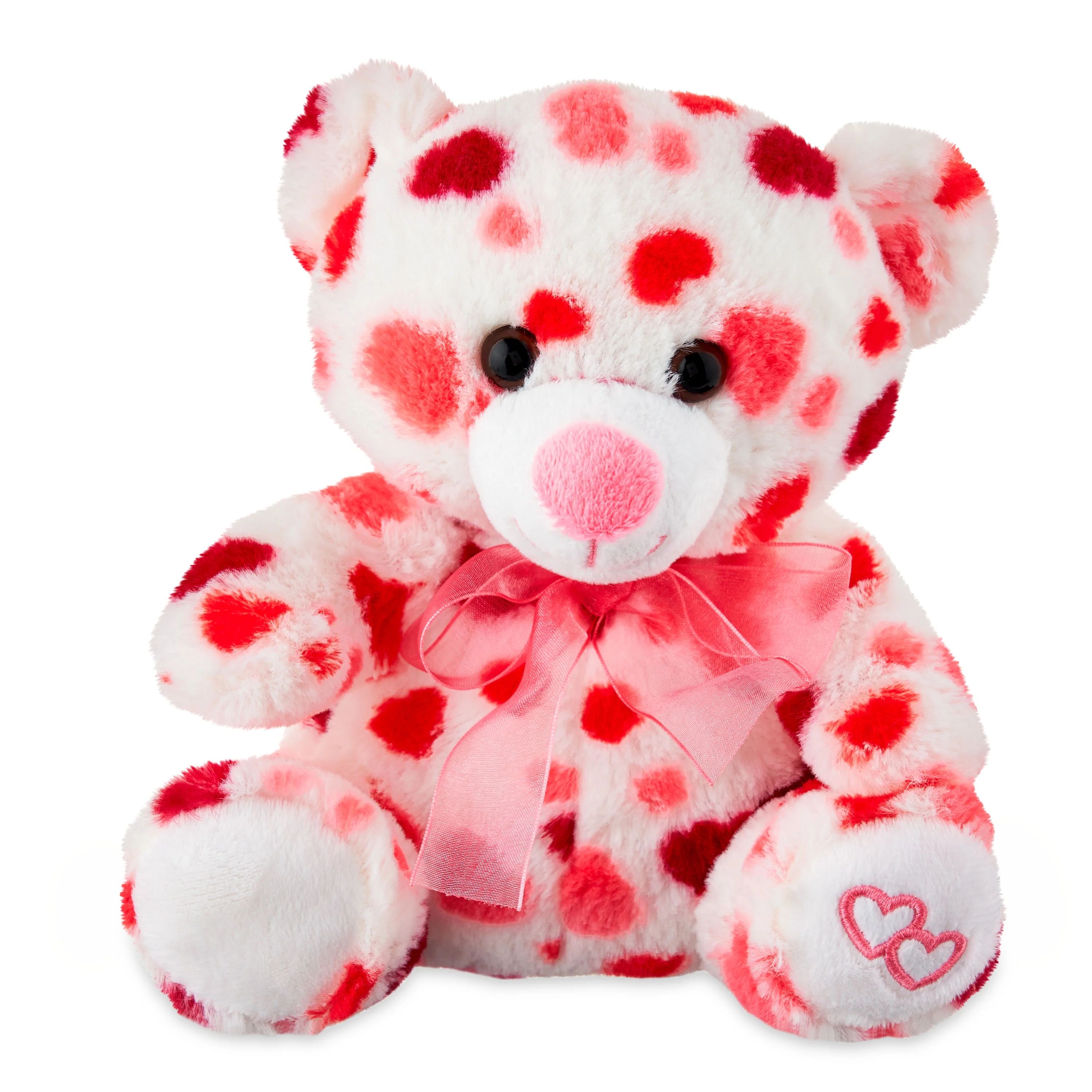 Way to Celebrate! Valentine’s Day 8in Soft Expression Plush Teddy Bear, White and Pink with Hea... | Walmart (US)