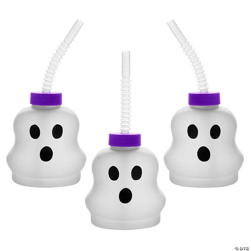 14 oz. Ghost-Shaped Frosted Reusable BPA-Free Plastic Cups with Lids & Straws - 12 Ct. | Oriental Trading Company