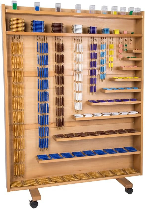 Kinderhuis- Math Beads Cabinet Full Set with Beads, Beech Wood on Wheels, Classroom Grade, Casa, ... | Amazon (US)