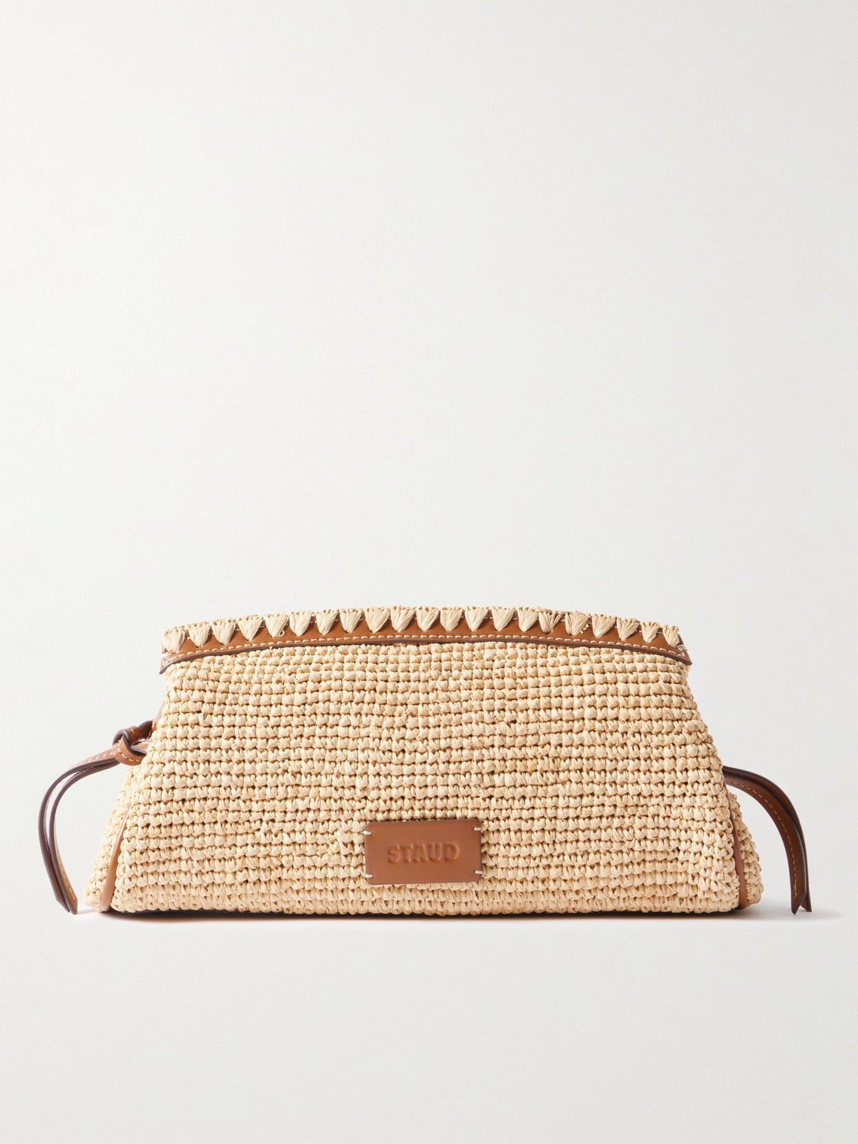 STAUD - Maude Leather-trimmed Raffia Clutch - Neutrals | NET-A-PORTER (US)
