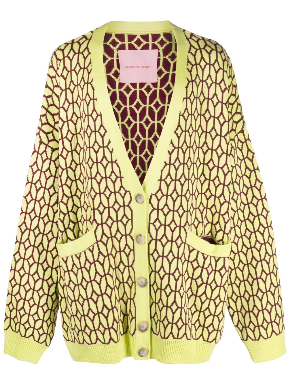 MONOCHROME patterned-intarsia V-neck Cardigan | Yellow | FARFETCH LV | Farfetch Global