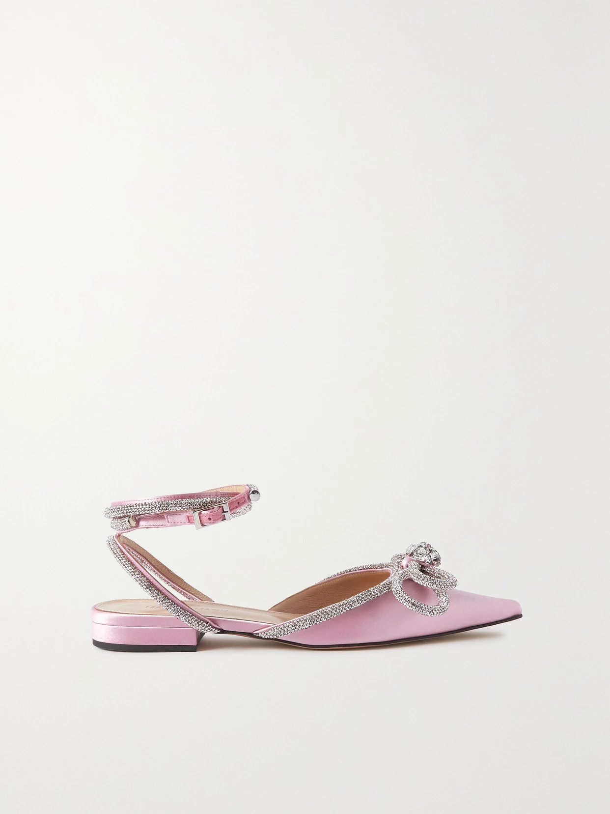 MACH & MACH - Double Bow Crystal-embellished Satin Point-toe Flats - Pink | NET-A-PORTER (US)