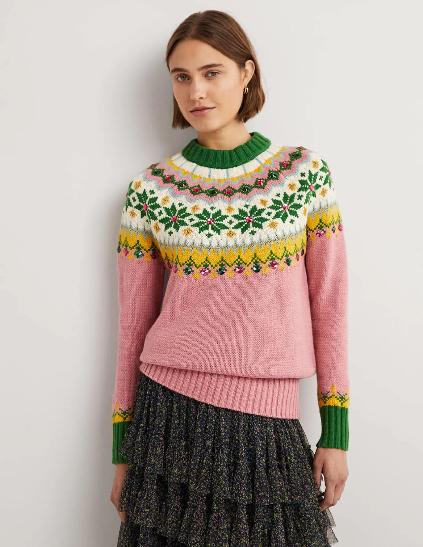 Embellished Fair Isle Jumper - Pink, Embellished Fair Isle | Boden (US)