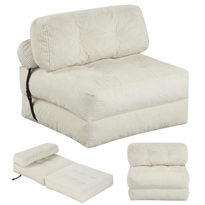 Costway Folding Sofa Bed, Convertible Sleeper Chair with Pillow Back Support Corduroy Cover Beige | Target