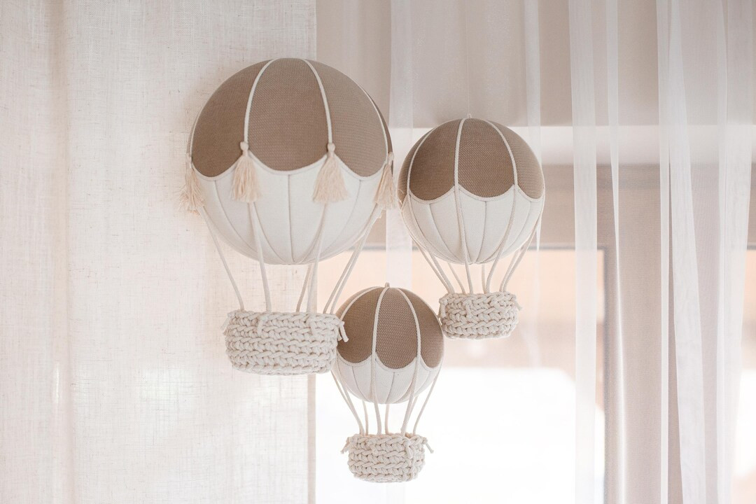 Set of Hot Air Balloons, Natural Decorative Balloons, Baby Room Decor, Nursery Decoration, Kids R... | Etsy (US)