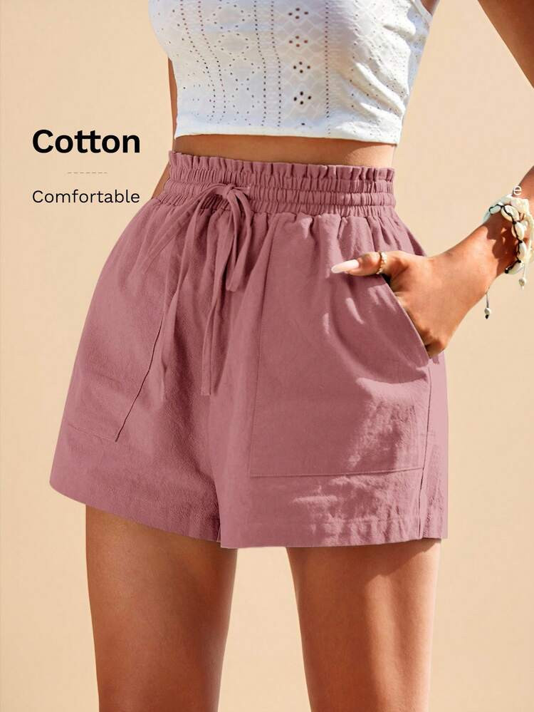 SHEIN TRVLCHIC Women's Solid Color Drawstring Waist Spring Shorts,Vacation Casual Terno Outfit For Women,Summer Holiday Outfits,Spring Break Outfits,Party Outfit,Beach Outfit,Spring Clothing,Valentine Outfits For Women,Carnival Costume,Elegant,Floral,Carnival,Spring To Summer ,Party ,Summer Shorts,Wedding Guest Shorts For Women,Birthday Shorts,Party Shorts,Elegant Shorts For Women,Floral Shorts,Summer Shorts,Carnival Costume, Mexican Style Shorts Women Boho Shorts For Women,Tropical,Bohemian,Western,Graduation Shorts, Graduation Outfit For Mother | SHEIN