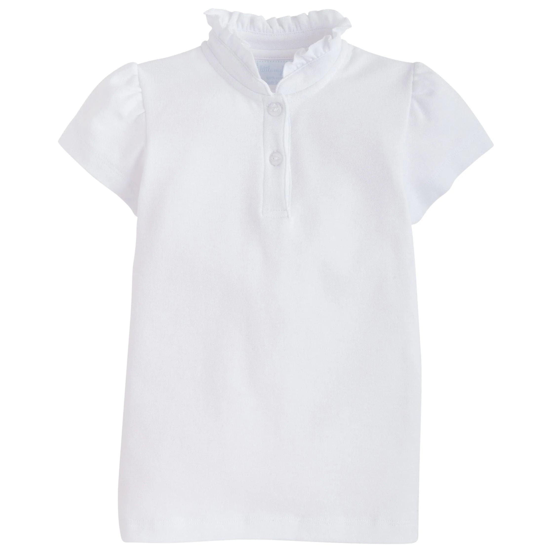 White Hastings Polo - Girls Ruffle Collar Shirt | Little English