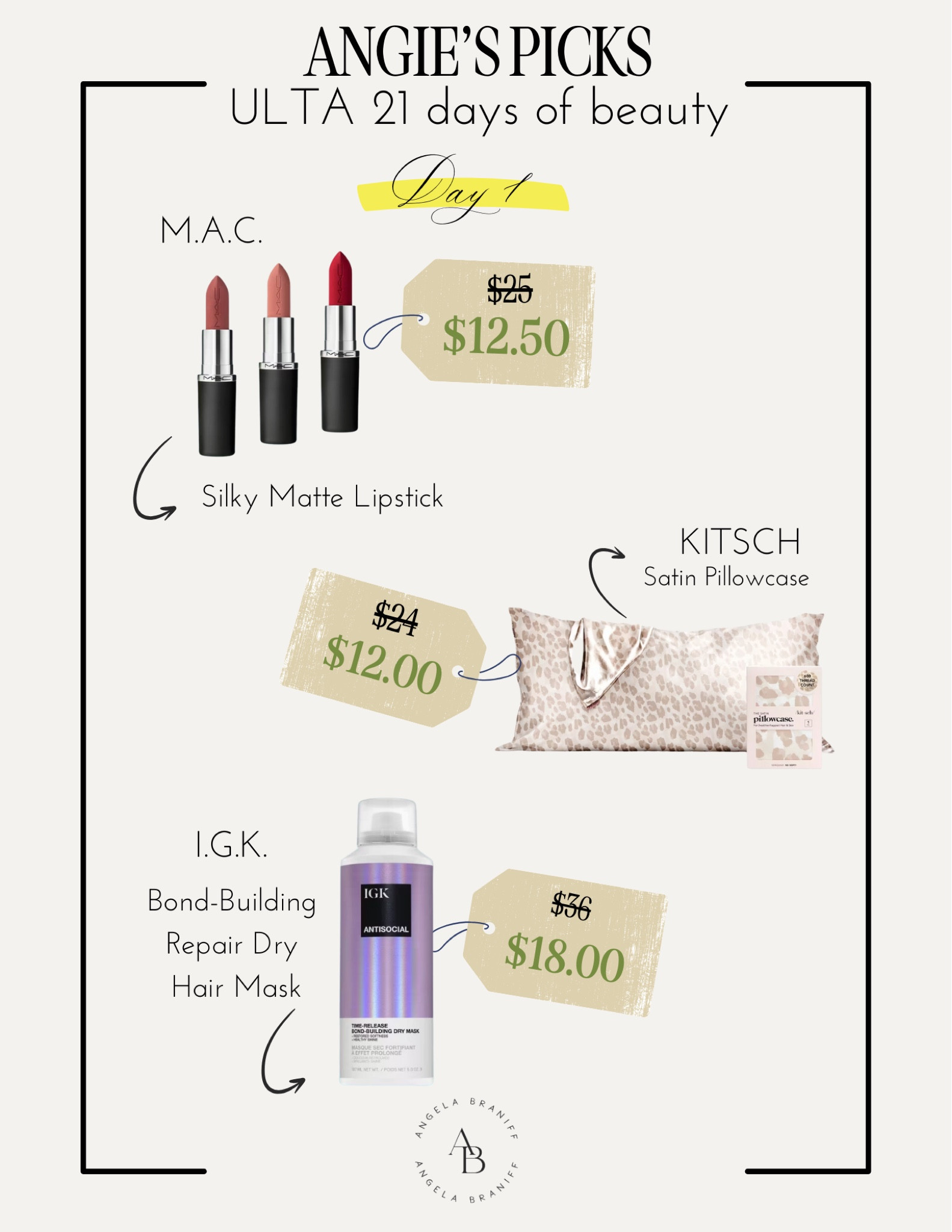 💄Ulta 21 days of Beauty Sale starts today!!! ✨
I’m sharing my recommendations throughout the sale!
1️⃣ Day One: 
I grabbed the MAC lipstick in Sugar Daddy!
I love my kitsch satin pillowcase- and I’ve been using the IGK hair mask for a few months and I really like it for overnight use! 

#LTKFindsUnder50 #LTKSaleAlert #LTKBeauty