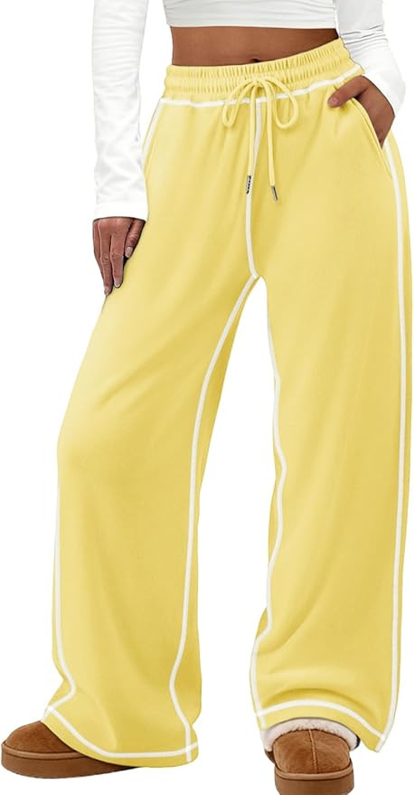 ATHMILE Track Pants Women Sweatpants Wide Leg Straight Drawstring Teen Girl Fall Jogging Soft Lou... | Amazon (US)