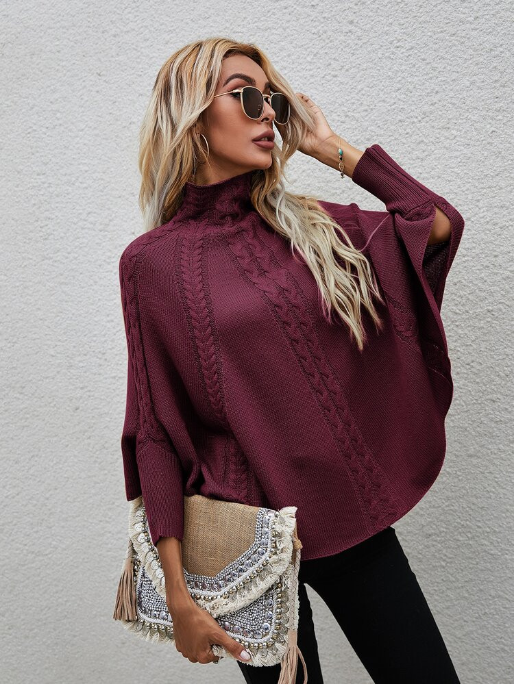 Solid Cable Knit Stand Collar Sweater | SHEIN