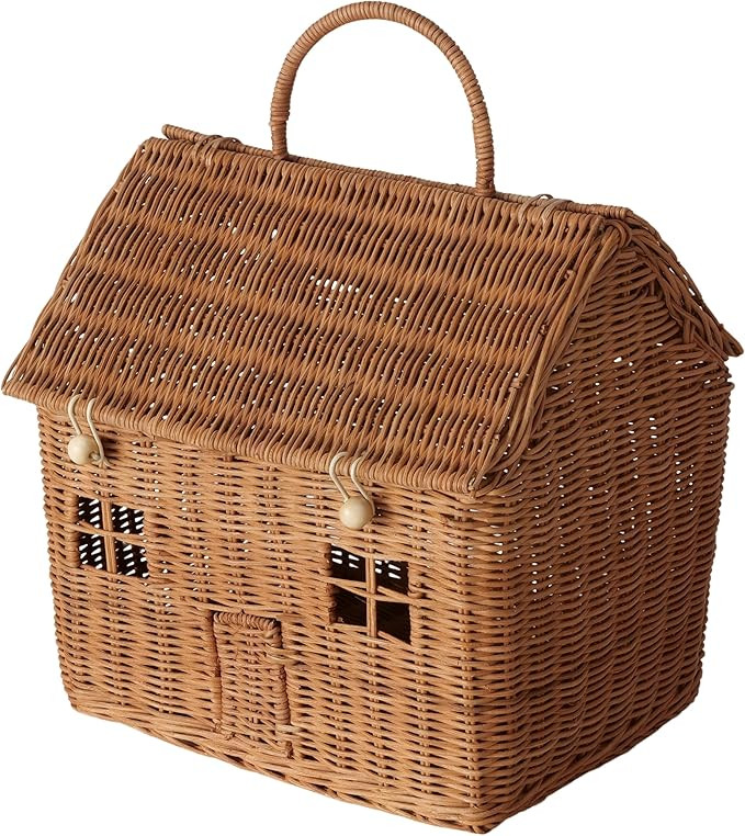 Wicker Basket, House Shape, Natural Rattan, Handmade, 11 L x13.75 Inches, Sewing and Craft Holder | Amazon (US)