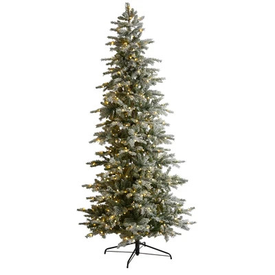 8.5’ Slim Flocked Nova Scotia Spruce Artificial Christmas Tree | Nearly Natural