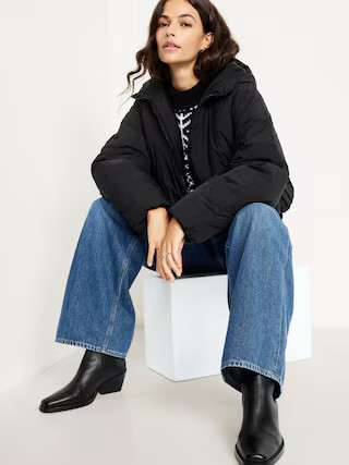 Water-Resistant Bubble-Hem Hooded Puffer Jacket | Old Navy (US)
