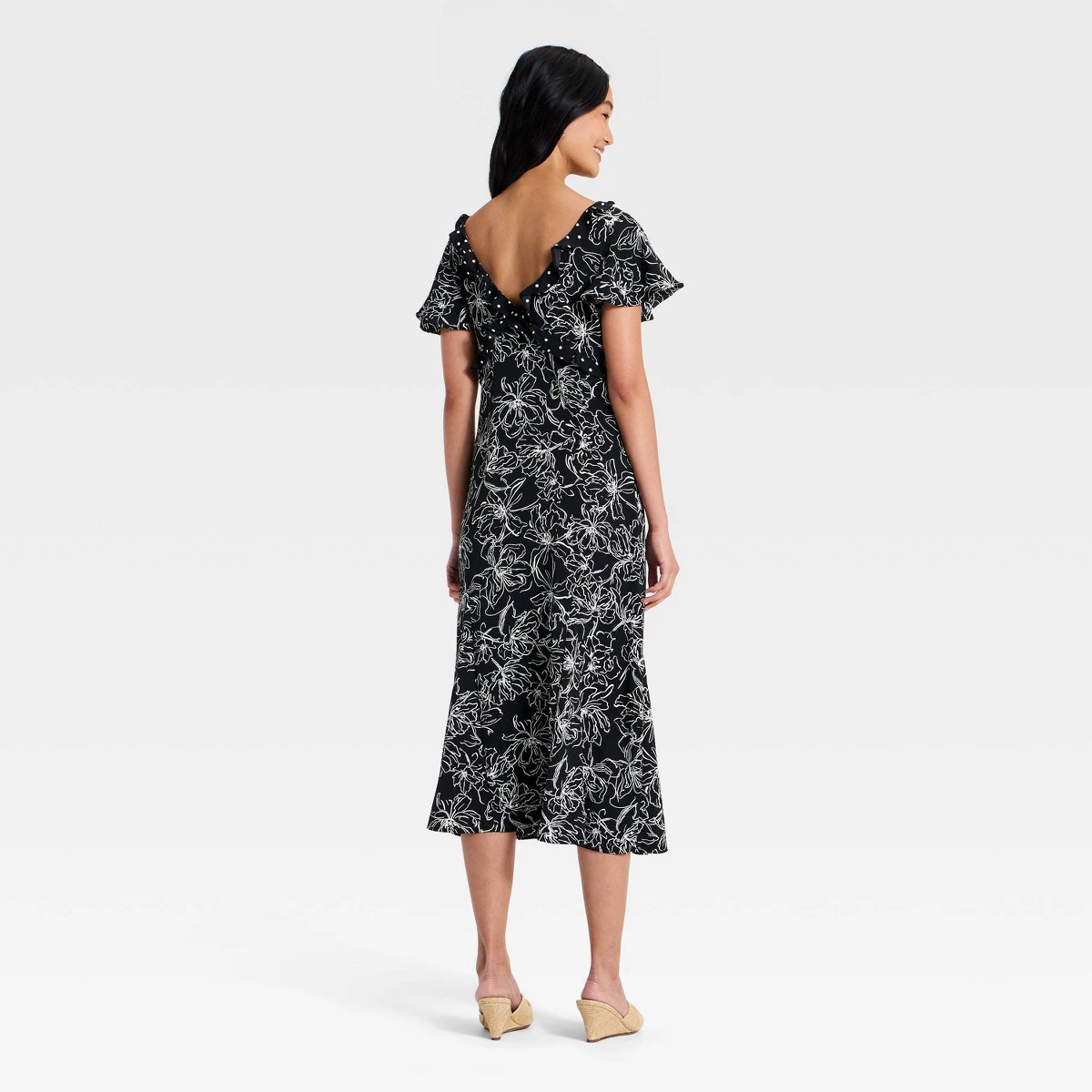 Women's Short Flutter Sleeve V-Neck Midi Dress - A New Day™ Black S | Target