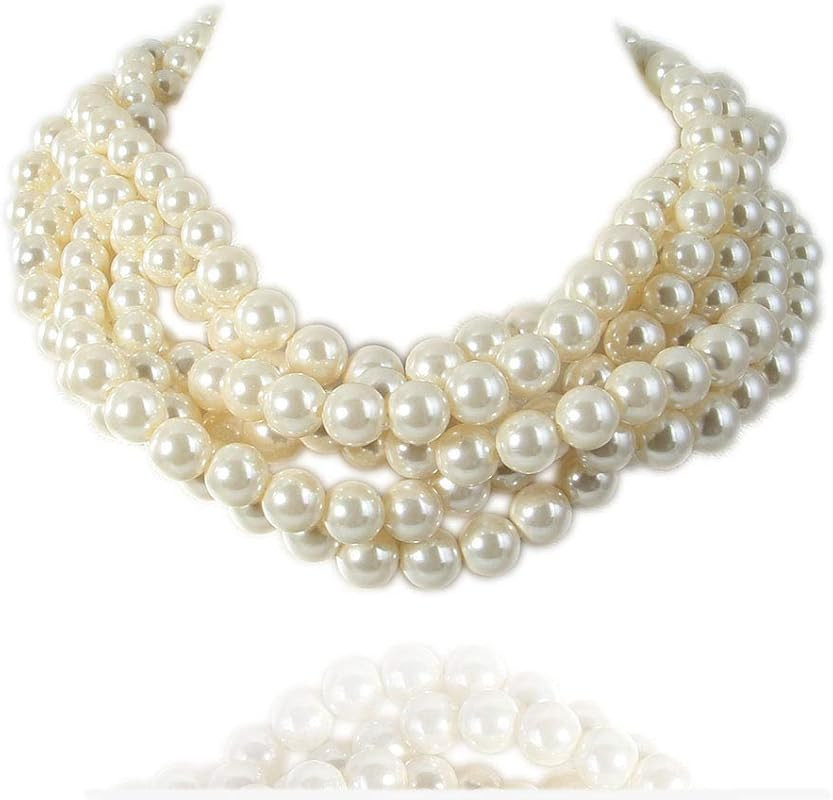 Amazon.com: Kalse Simulated Pearl White Beads Cluster Statement Chunky Bib Short Choker Necklace ... | Amazon (US)