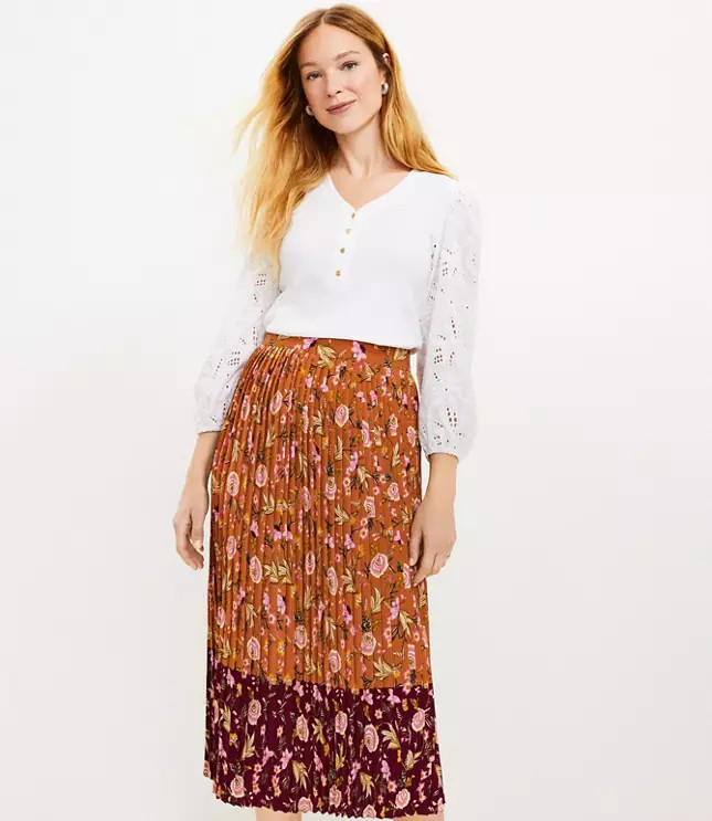 Floral Pleated Midi Skirt | LOFT