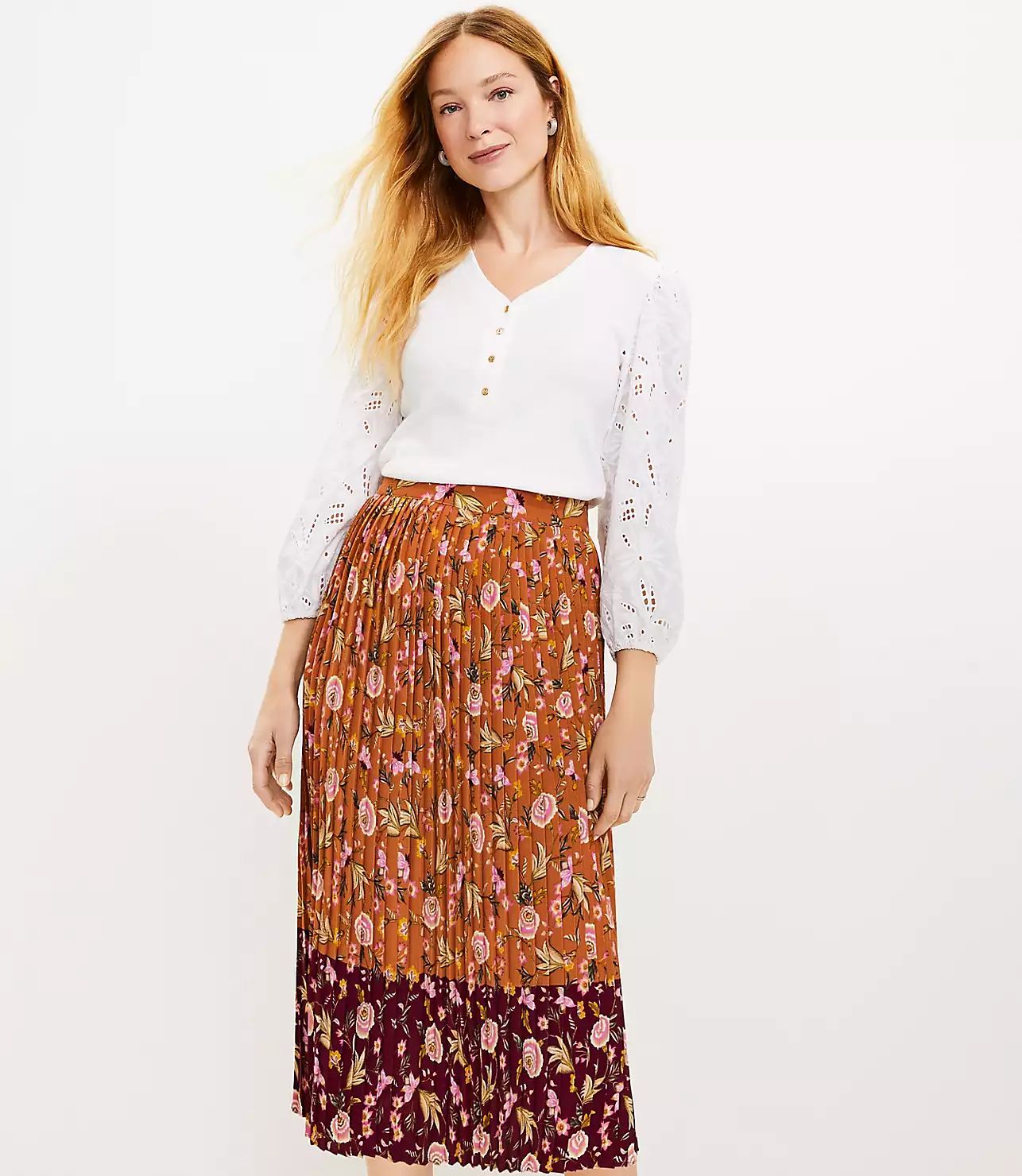 Floral Pleated Midi Skirt | LOFT
