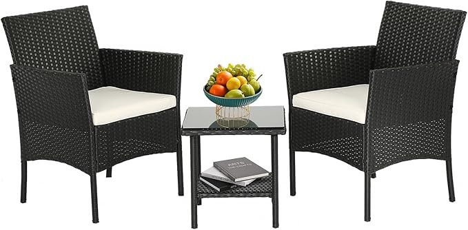 FDW Wicker Outdoor Furniture Patio Furniture Set of 3 Rattan Patio Chairs Outdoor Chairs Patio Co... | Amazon (US)