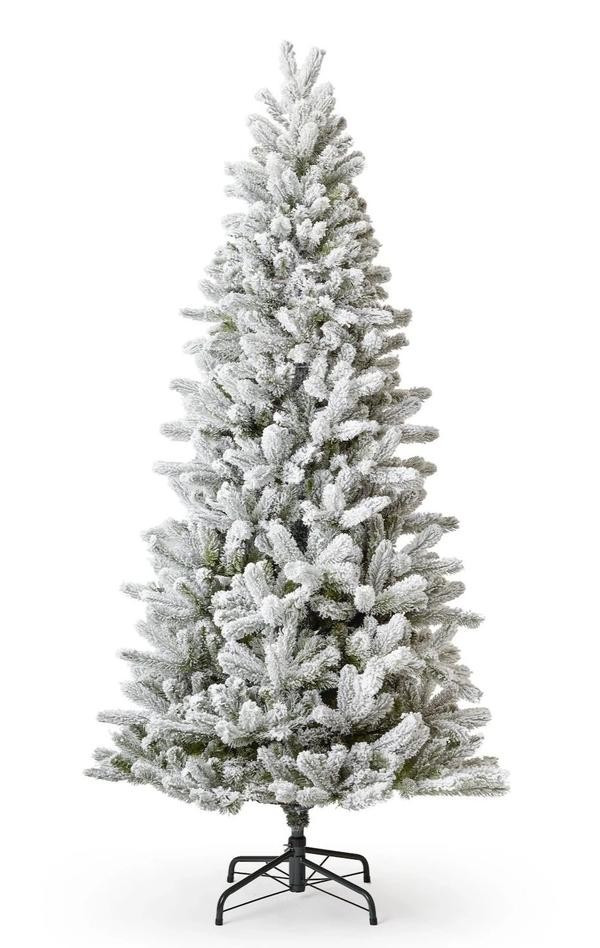 Home  /   Products  /   9' King Flock® Slim Artificial Christmas Tree with 700 Warm White LED Li... | King of Christmas