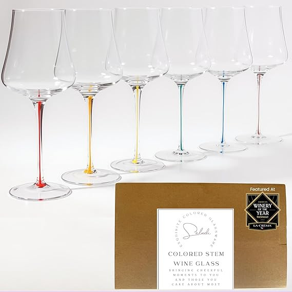 Saludi Tulip Colored Stem Wine Glasses - Set of 6 Hand Blown - Mixed Color Stems That Won’t Chi... | Amazon (US)