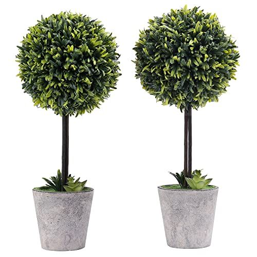 MyGift 2 Pack Artificial Boxwood Topiary Tree - Potted Faux Plant Balls in Gray Pulp Planter, Tablet | Amazon (US)