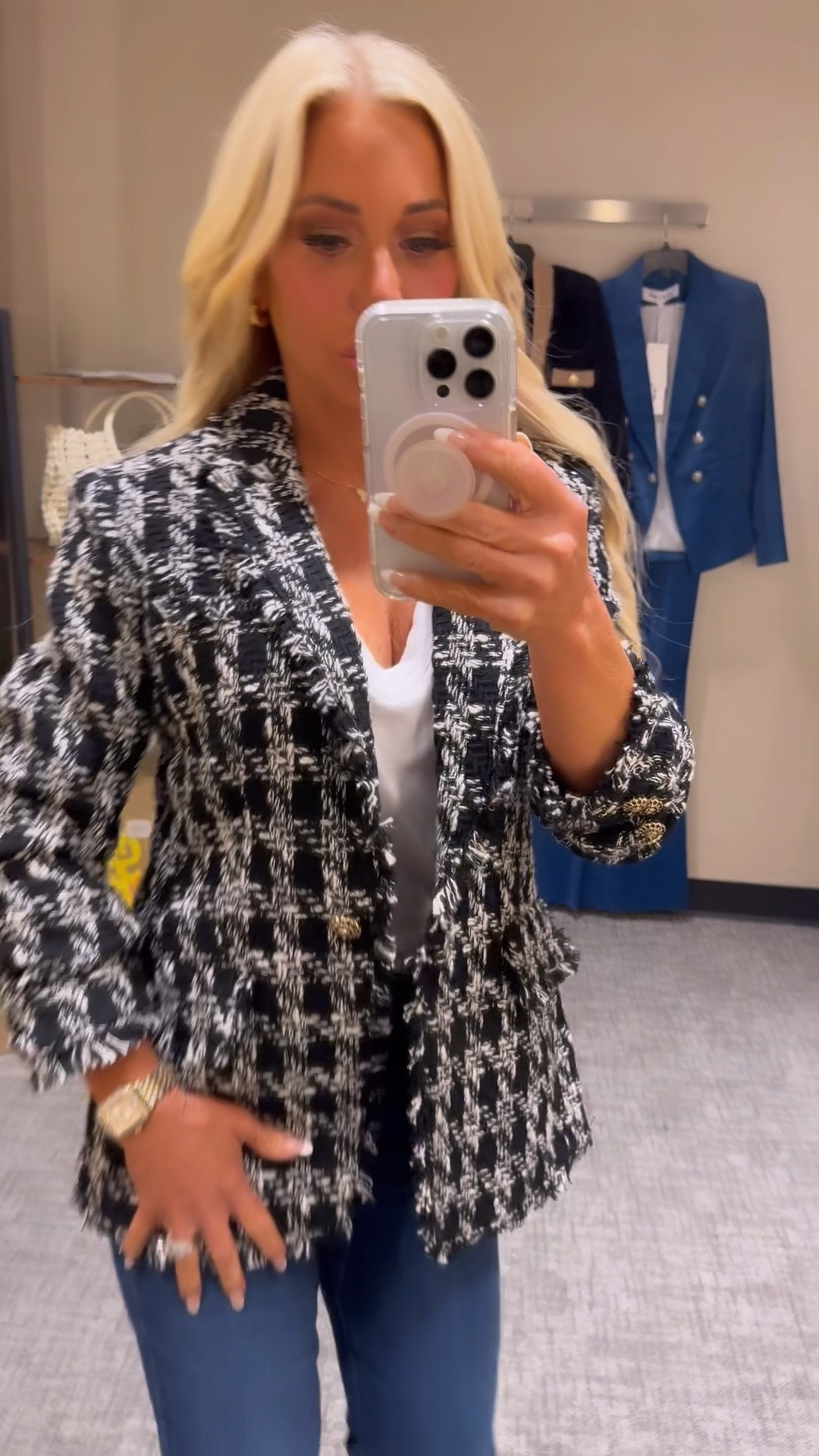Nordstrom anniversary sale. Black and white tweed blazer. 

#LTKVideo #LTKOver40 #LTKxNSale