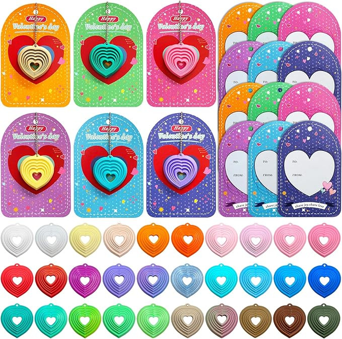 Valentine’s Day Gifts– 30pcs Mini 3D Printed Heart Set with Metal Chain, Classroom Valentines... | Amazon (US)