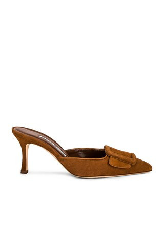 Manolo Blahnik Suede Maysale 70 Mule in Medium Brown - Brown. Size 36 (also in 38). | FWRD 