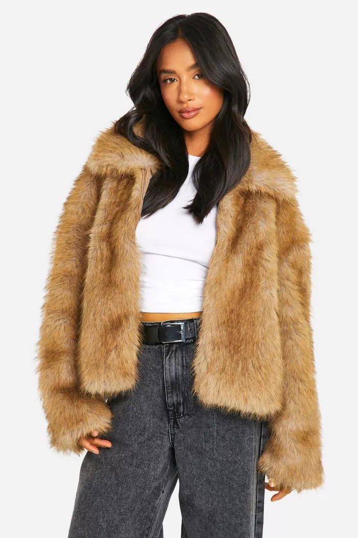 Petite Premium Collared Faux Fur Coat | Boohoo.com (UK & IE)