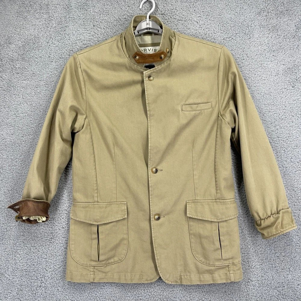 Orvis Blazer Men 42L Brown Leather Style Cuff Trim Hunting Safari Hong Kong | eBay US