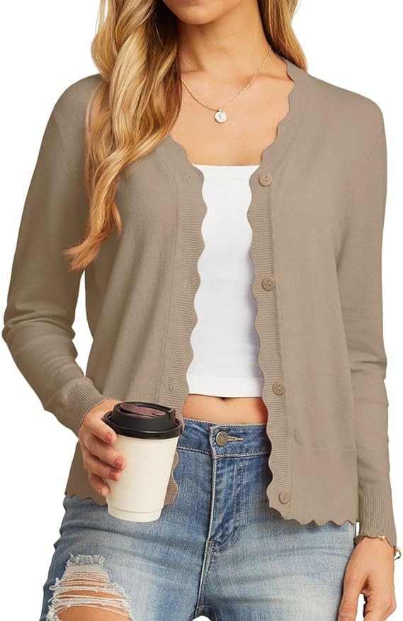 GRECERELLE Women's Long Sleeve V-Neck Button Down Cardigan Knit Shrugs Sweater | Amazon (US)