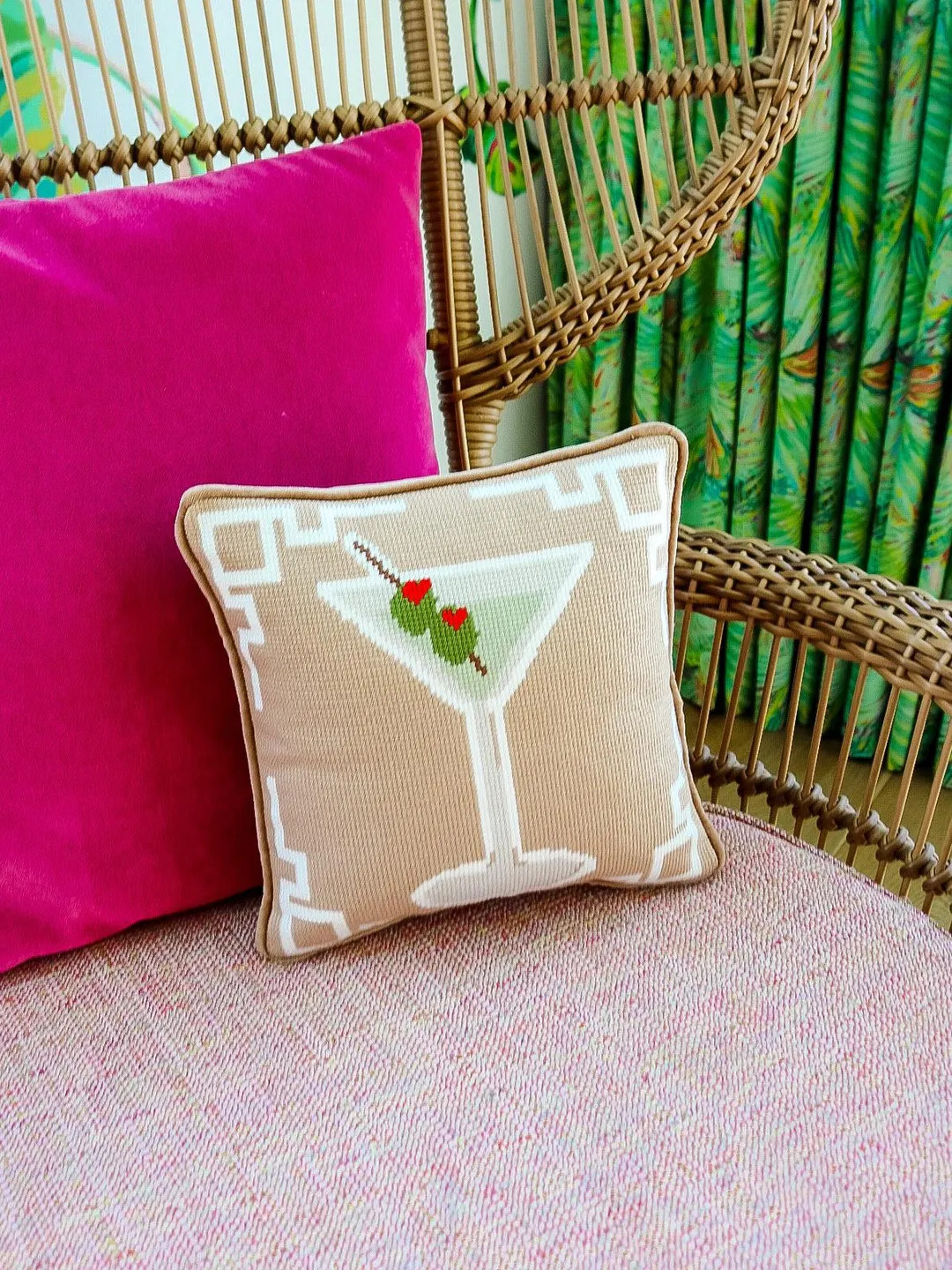 Tan Martini Needlepoint Pillow | Etsy (US)