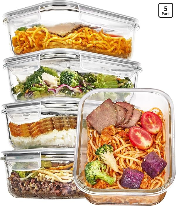 Vtopmart 5 Pack 35oz Glass Food Storage Containers with Lids, Meal Prep Containers, Airtight Reus... | Amazon (US)