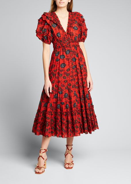 Ulla Johnson Irvette Short-Sleeve Midi Dress | Bergdorf Goodman