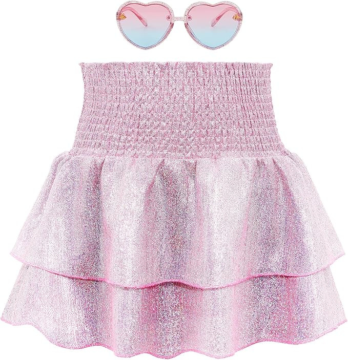 American Trends Girls Sequin Sparkly Skirts Girls Metallic Skirt 2-Layer Ruffle Skirts with Sungl... | Amazon (US)
