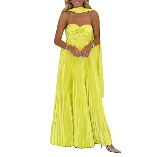 Womens Y2k Tube Strapless Pleated Maxi Dress with Scarf Maternity Silk Satin Formal Cocktail Ruff... | Amazon (US)