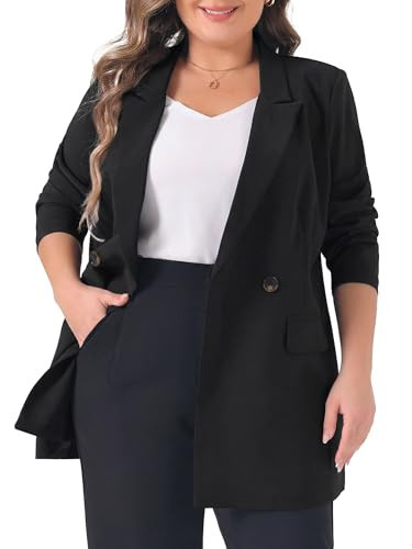 Agnes Orinda Plus Size Blazers for Women Lapel Button with Pocket Office Work Jackets Blazer 1X Black | Amazon (US)