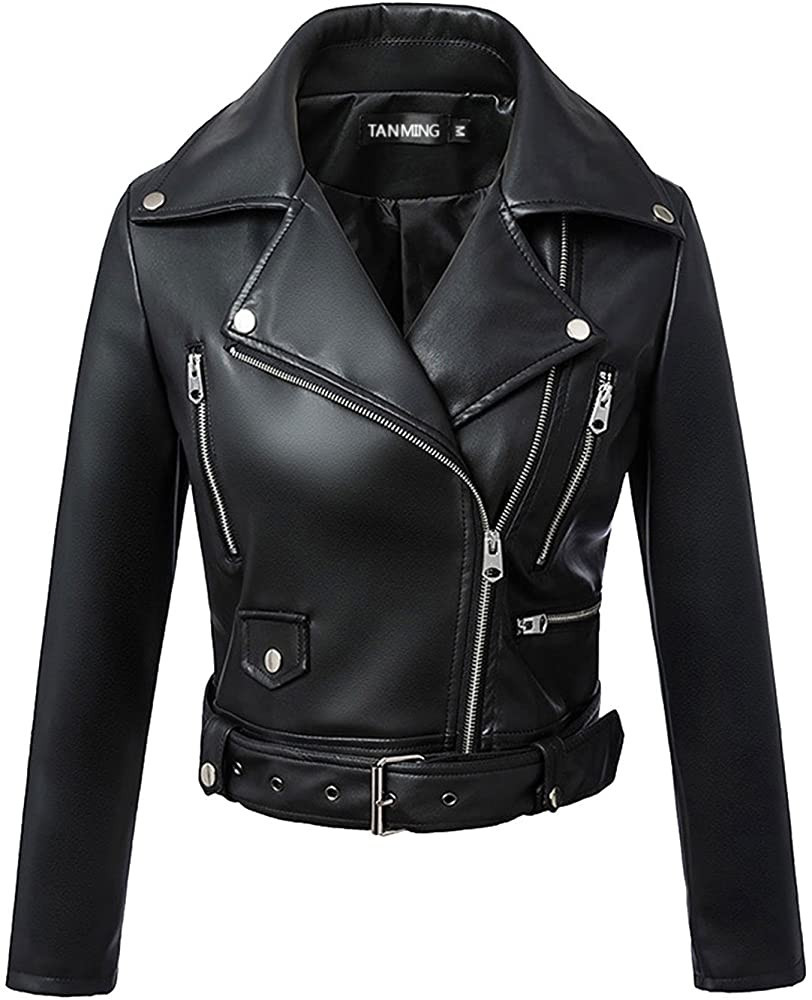 Tanming Women's Faux Leather Moto Biker Short Coat Jacket | Amazon (US)