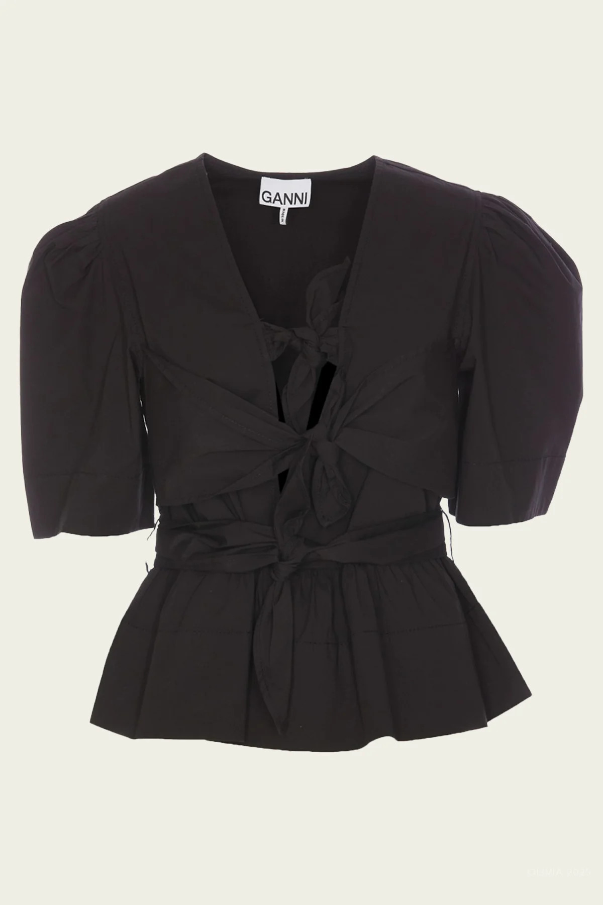 Stretch Cotton Tie Strap Blouse in Black - 34 EU | Shop Olivia