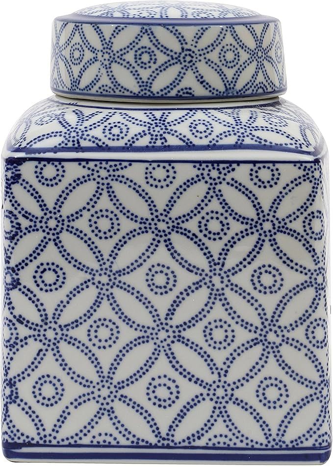 Creative Co-Op Decorative Ceramic Ginger Jar with Lid, Blue and White Large | Amazon (US)